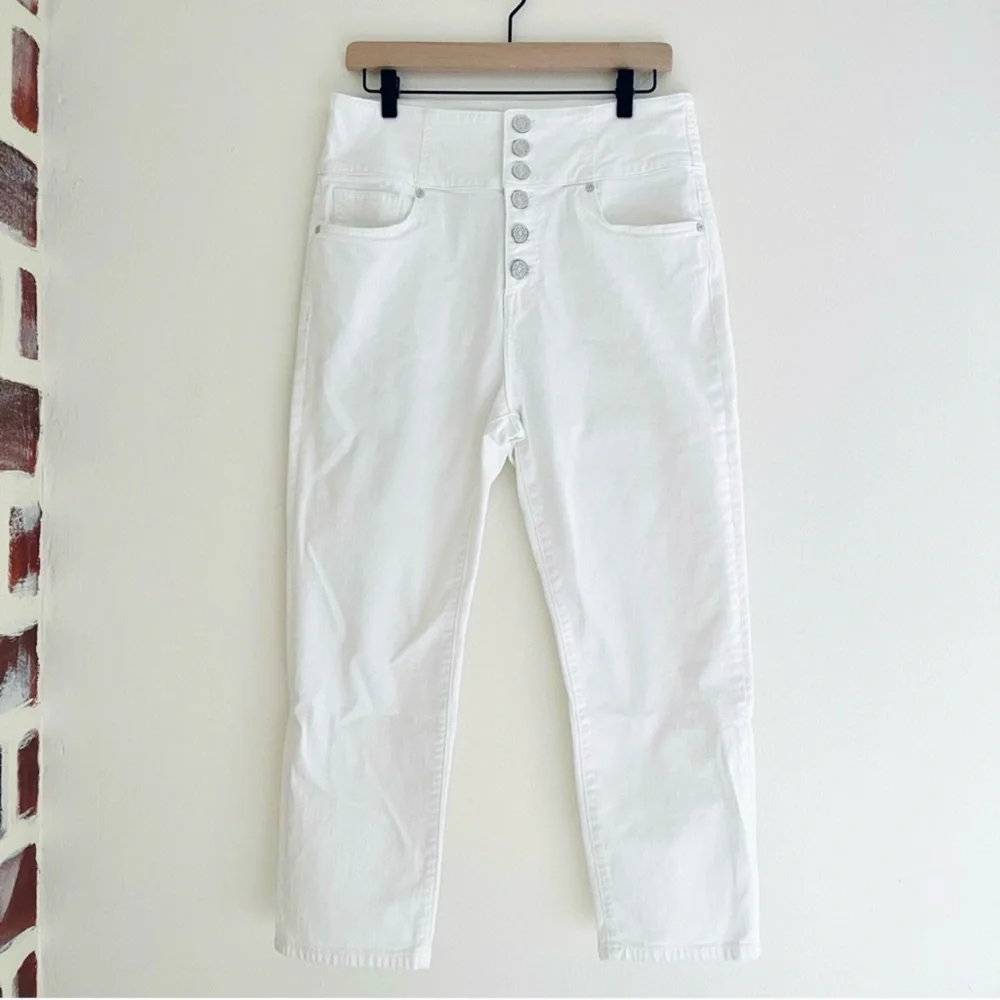 Joie Ultra High Waist Straight Leg Cropped Denim Jeans Button Fly White Size 32 - Picture 14 of 14